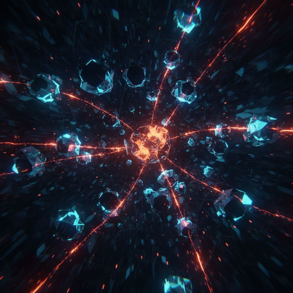 Glowing network nodes struggle to link together against a dark background with blue and orange lighting.